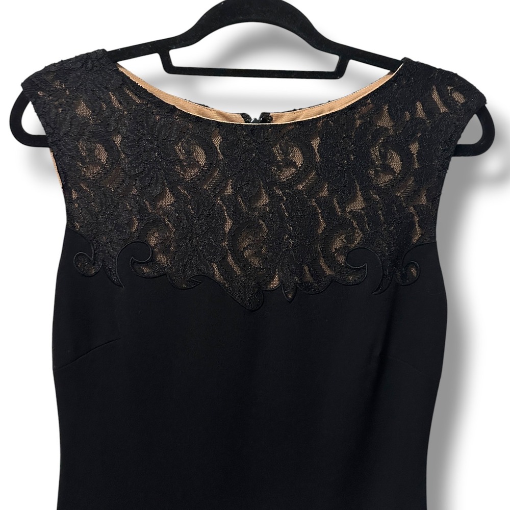 Cache Black Lace Illusion Yoke Sleeveless Sheath Dress 6 Cocktail LBD - Picture 2 of 10